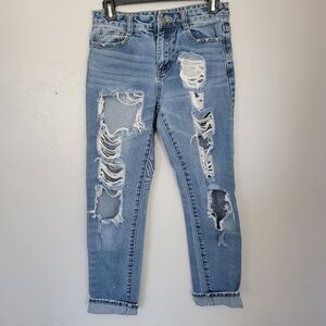 American Bazi Women's Small Medium Wash Denim Distressed Cropped Jeans